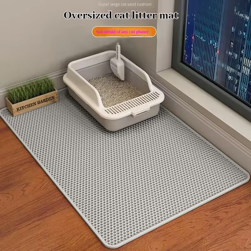 Litter Box Mat, 2-Layer Design, Premium Sand-Trapping Technology, Waterproof Base, Non-Slip Pet Floor Protector for Indoor Kittens
