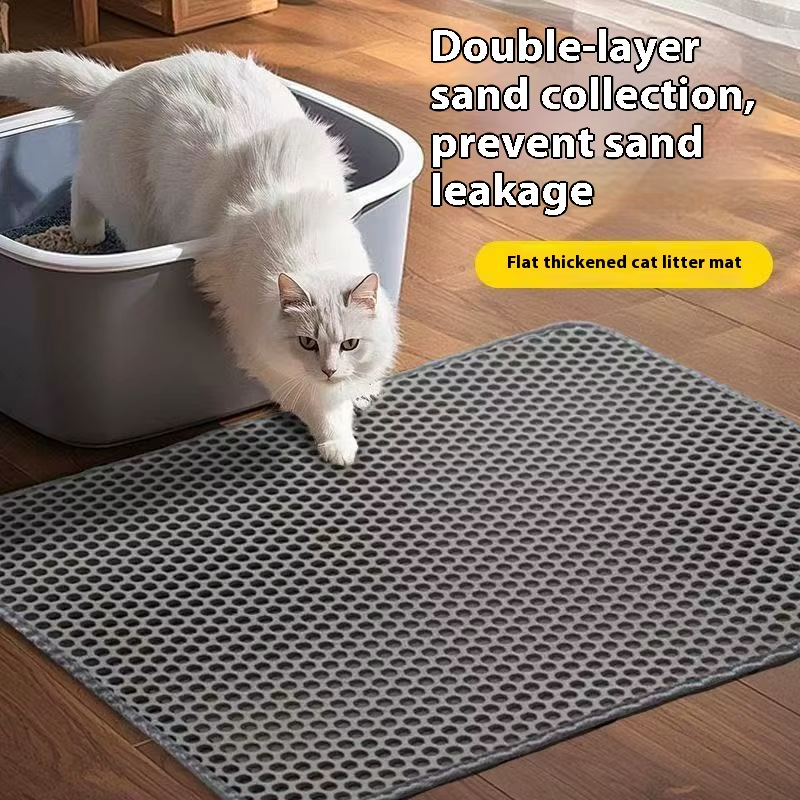 Litter Box Mat, 2-Layer Design, Premium Sand-Trapping Technology, Waterproof Base, Non-Slip Pet Floor Protector for Indoor Kittens